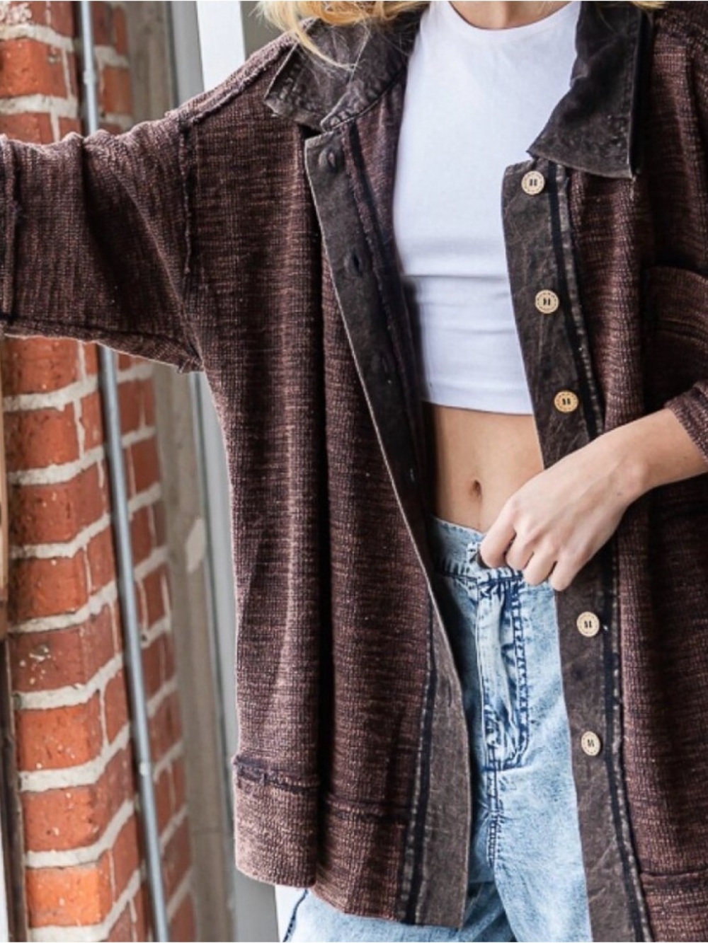Oli & Hali Brown Oversized Button-Up Shacket Jacket M/L Mineral Wash Boho